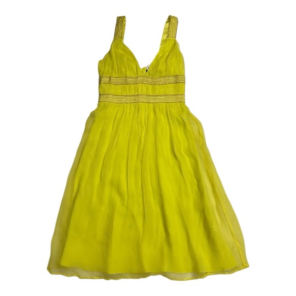 French Connection Light Yellow Dress With Chiffon Overlay Size 0 - NEW - Picture 2 of 10
